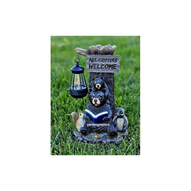 Bear Cubs with Solar Light Statue Solar Bear Lantern Figurine