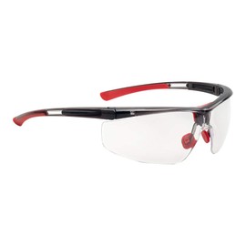 Honeywell 736564 Adaptec Safety Glasses, Clear Lens, Black/Red Frame, Anti-Fog Protection