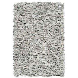 SAFAVIEH Leather Shag Collection Accent Rug - 2' x 3', Grey & White, Hand-Knotted Modern Leather, Ideal for High Traffic Areas in Entryway, Living Room, Bedroom (LSG601C)