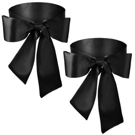 Yuanchu Satin Eye Mask Sleep Mask, 2pcs 150cm/59in Soft Satin Eye Covers Adjustable Satin Blindfold for Adults Couples Blindfolds for Party Games Gift Travel Nap Meditation Valentine's Day(2 Black)