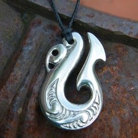 White Cloud New Zealand Chunky Manaia Pendant, Hand Crafted on Adjustable Waxed Cord, Maori Tribal Guardian Jewelry. by William Sturt