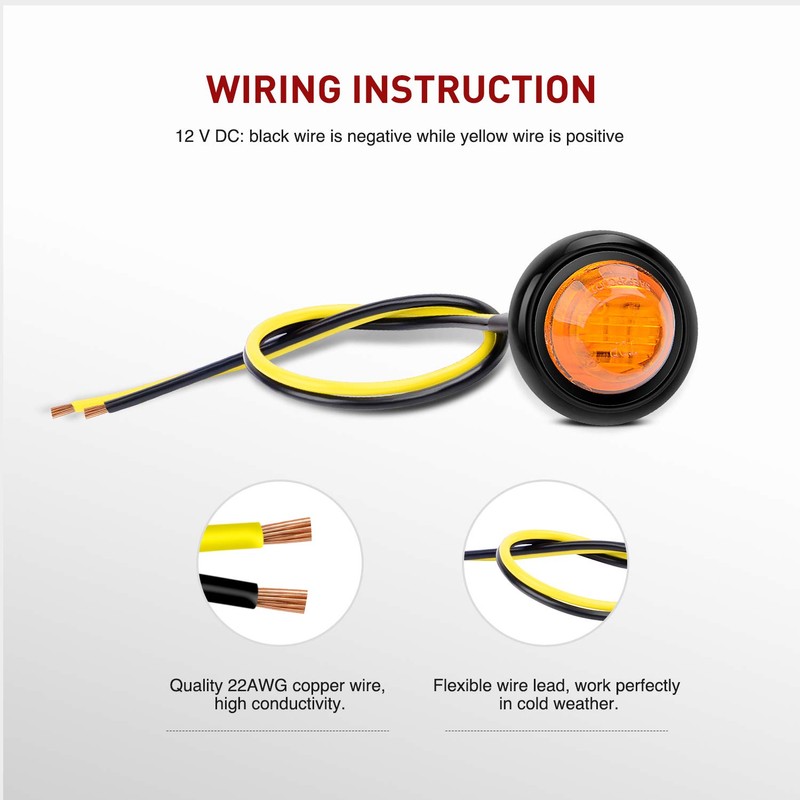 Nilight TL-03 10 PCS 3/4” Round Clearance LED Front Rear