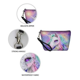 PIHNSDUA Unicorn Cosmetic Bag Travel Makeup Bags Water Resistant PU Leather Small Pouch Bag with Zip Gifts for Girls