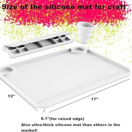 Svartur Silicone Painting Mat with Cup and Palette Removable, 17"X13" Thick Silicone Art Mat for Craft with Raised Edge for Resin DIY Making, White