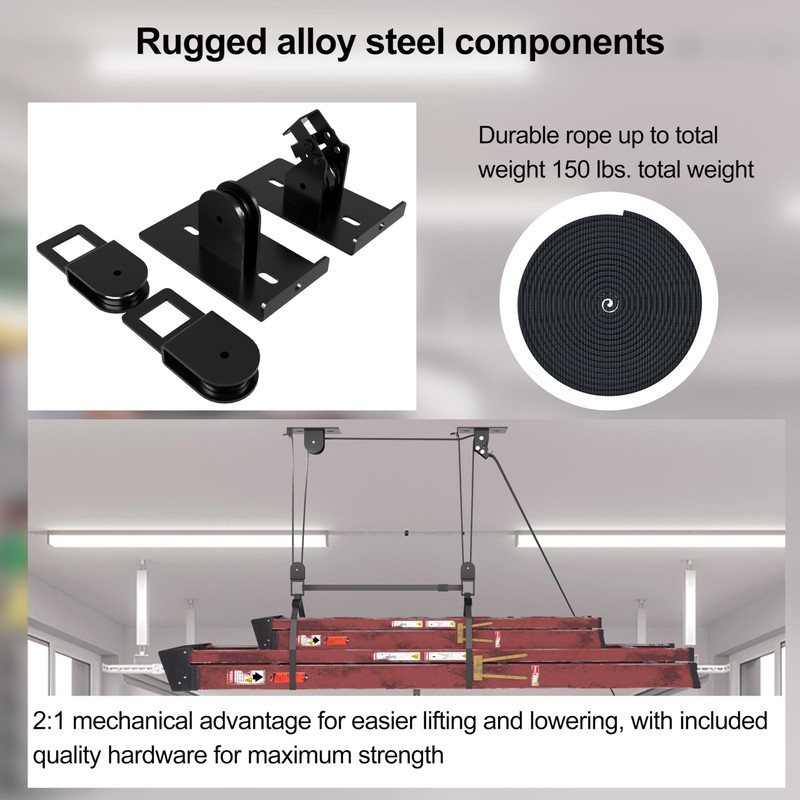TRUSOON Ladder Storage, Larger Pulley Ladder Hoist, Self Locking Function
