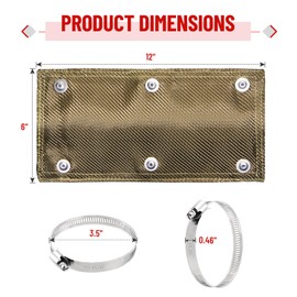 Racewill Titanium Pipe Shield 6" x 12" Exhaust Heat Shield, Two-layer Material Design Heat Protection up to 1350°F, Protects Heat Sensitive Components, Hoses, Lines, and Electrical Wiring