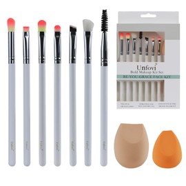 Unfovi 7-Piece Makeup Brush Kit with 2 Makeup Sponges Premium Synthetic Face & Professional Eye Makeup Brushes For Foundation, Eyeshadow, Blush, Concealer, Lipstick with Paper Case