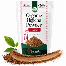ONE WITH TEA Polvo de hojicha orgánico, polvo de té verde matcha tostado de Japón, caliente o helado, hecho en Japón, hojicha orgánico de 56 g        