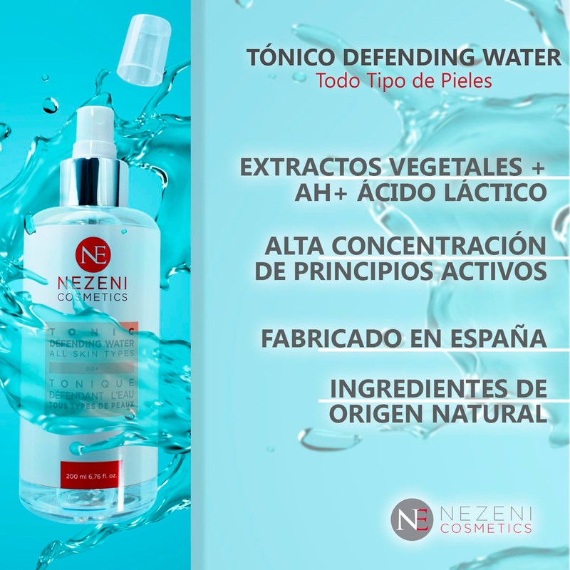 Nezeni Defending Water Gesichtswasser, 200 ml, 8 Wirkprinzipien, Hyaluronsäure, Hamamelis-Extrakt