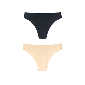 Bye Bra Invisible Brazilian Panties, Seamless Low Rise Underwear, Smooth and Comfortable Knickers with no-Stitching, 2-Pack: Nude, Black, XS-XL (L)