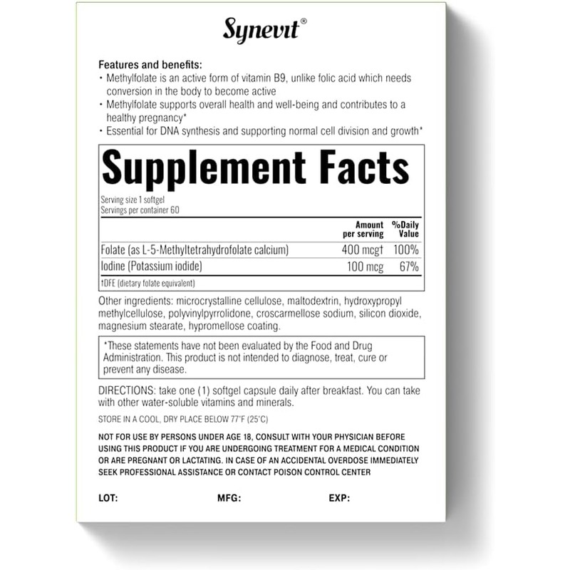 Synevit SYNFOLINE®: Methyl Folate & Iodine Supplement for Cellular Health,