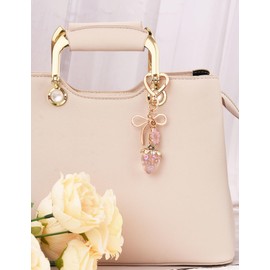 Donouzair Cute Strawberry Keychain Bag Charms for Handbags Tote bags, Pink Kawaii Strawberry Accessories Purse Charms Gifts with Bow Flower for Women Girls