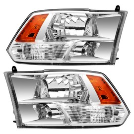 Reinko Headlights Assembly For 2009-2018 Dodge Ram 1500 2500 3500 W/Halogen Quad Headlamp,Clear Lens & Chrome Housing OE Replacement,1x Pair