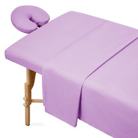 Comfyanno Massage Table Sheets Sets, 3 Piece Brushed Microfiber Massage Table Bed Cover Sheets, Soft, Light-weight, Stain & Wrinkle Resistant, Includes Flat & Fitted Sheet, Face Cradle Cover, Lavender