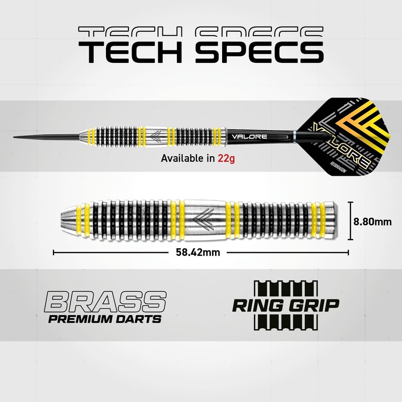RED DRAGON Valore 22g Brass Steel Darts Set with Dart