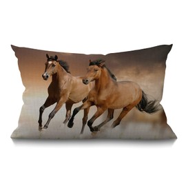 Smooffly Horse Farmhouse Oblong Rectangle Throw Pillow Case, Running Horses Waist Lumbar Cotton Linen Throw Pillow Cushion Cover for Sofa Home Decorative 12x20 Inches