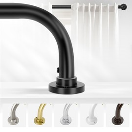 TANGWIN Black Wrap Around Curtain Rods 48 to 90 Inch:Blackout Heavy duty Adjustable Window Curtain Rod for Bedroom,Industrial Darkening Curved French Metal Single Drapery Rods Easy Install,Matte Black