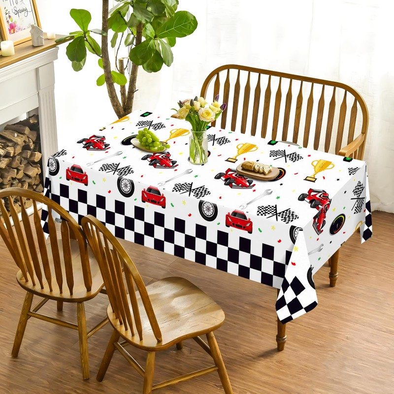 Parrtty Hurrican 2 Pcs Racing Car Plastic Tablecloths, Car Checkered