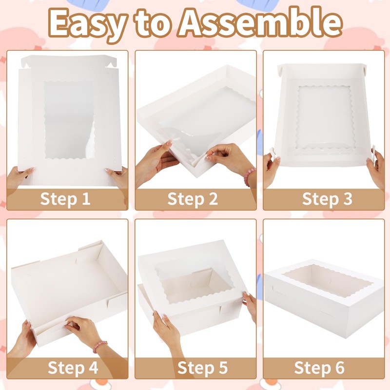 Anscher 12 Sets 14x10x4 Inch White Bakery Boxes Half Sheet