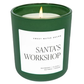 Sweet Water Decor Santa's Workshop Christmas Scented Candles - Christmas Stocking Stuffers Soy Candles Fir & Musk Scent - Christmas Candles with 70 Hours Burn Time - 15Oz Green Matte Jar Wax Candles