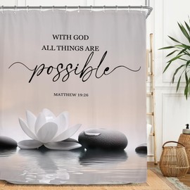 Miyotaa Lotus Flower Bible Shower Curtain Set 60Wx71H Inches Quotes Scripture Zen Spa Positive Inspirational Motivational Meditation Polyester Waterproof Cloth Bathroom Curtain with 12 Hooks