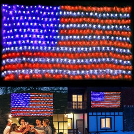 PUHONG (New) American Flag Lights, 420 LED USA Flag Net Lights, Outdoor Waterproof Patriotic Ornaments for Independence Day National Day July 4th Memorial Day Christmas New Year Party Yard Decoration | PUHONG