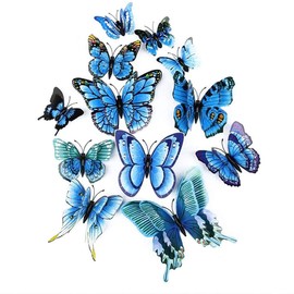 Pegatinas de Mariposa con Alas Dobles en 3D, Pegatinas de Pared de Mariposa, Decoración de Pared para el Hogar Versátil y Realista para el Hogar M (Azul)