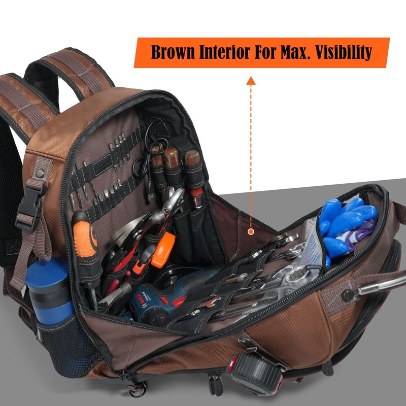 WELKINLAND-70Pockets HVAC Backpack, Heavy-Duty Electrician Tool Backpack, Hard Bottom Tool
