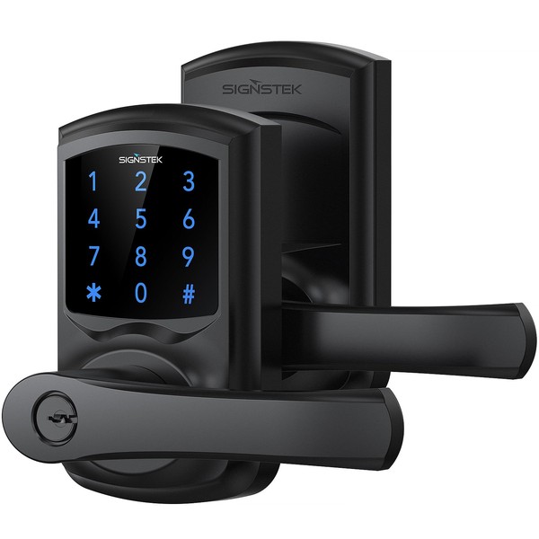 Signstek Keyless Entry Door Lock,Digital Smartcode Lock for Front Door,Keypad with Handle and Security Key,Touchscreen,Easy Installation, Matte Black