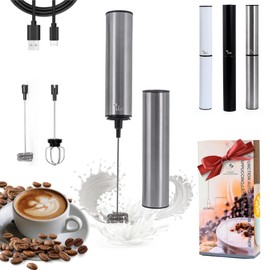 ilu Rechargeable Milk Frother | Drink Mixer | Coffee Frother Handheld with USB-C Charging, stainless steel body, foam, stirrer for Milk, Coffee, matcha, cappuccino, latte, egg [SILVER]