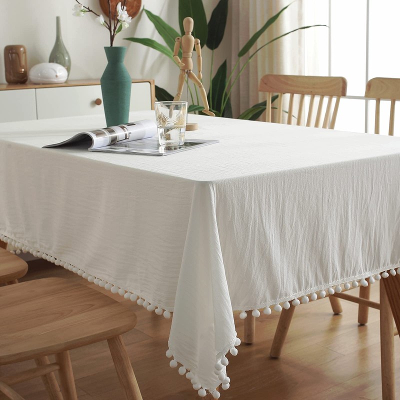 rismart Rectangle Tablecloth Table Cover Pom Pom Coffee Table Cloths