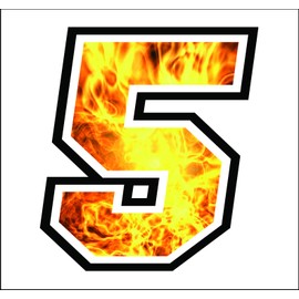 Sticker number 5 race 12 cm - Flame Fire Fire - race cross track car motorcycle stickers