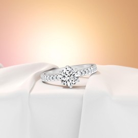 Luyona 1.0 CT Center Round Cut Moissanite Anniversary Wedding Engagement Ring Women, Moissanite Wedding Ring,Moissanite Promise Rings White Gold(6)