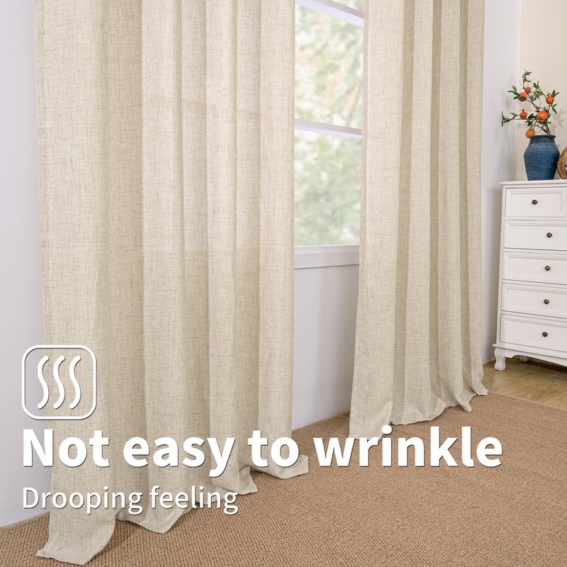 BGment Beige Linen Curtains 84 Inch Long for Living Room