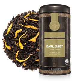 Teabloom Organic Black Tea, Earl Grey Private Garden Loose Leaf Tea, Updated Classic Assam Tea, USDA Certified Organic, Kosher Certified, Fresh Whole Leaf Blend in Reusable Gift Canister, 3.53 oz/100 Canister Makes 35-50 Cups