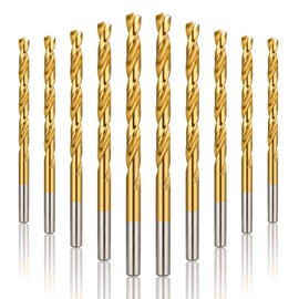 11/64" Titanium Drill Bits, HSS Metal Jobber Length Twist Drill Bits, 135° Split Point, Suitable for Drilling in Metal, Plastic, Wood, Pack of 10pcs, BECOLLO…