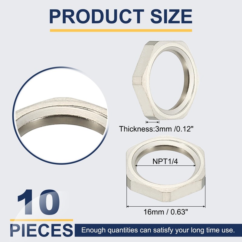 MECCANIXITY NPT Cast Pipe Fitting Hex Locknut, Nickel Plated Copper