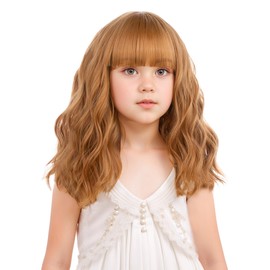Edivd Kids Strawberry Blonde Wig Girls Short Blonde Wig with Air Bangs Short Orange Wavy Curly Wigs for Child Heat Resistant Synthetic Hair with Cap