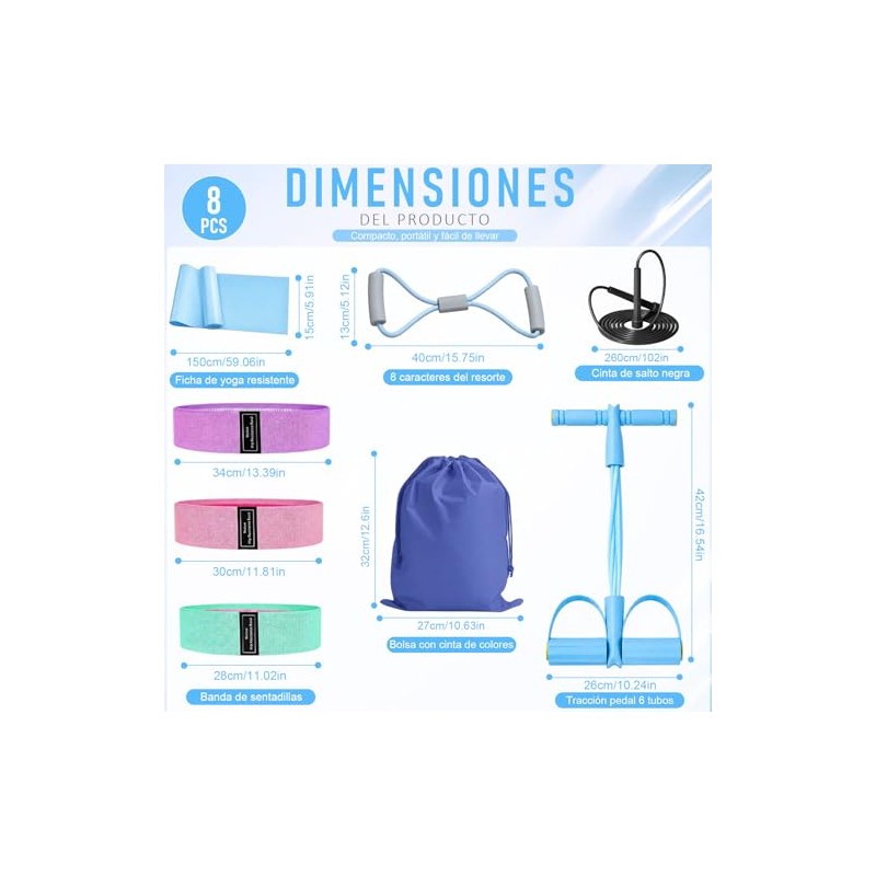 Bandas de Resistencia Elasticas, 8PCS Cuerda Tensión Multifunción, Extractor de