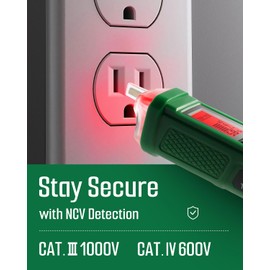 TESMEN Voltage Tester, TN-213 Non-Contact Voltage Detector, Electrical Tester, AC 12V-/70V-1000V, Dual-Range, LCD Display in Percentage, Buzzer Alarm, Live Wire Test, Wire Breakpoint Finder - Green