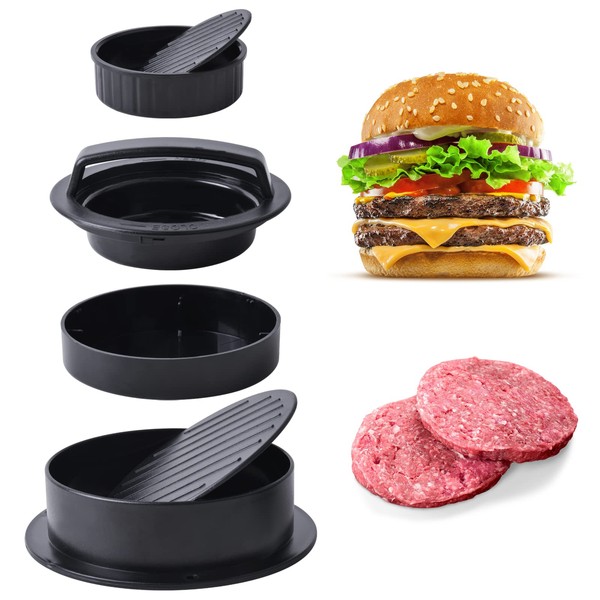 Zsanhua Burger Press, 3 in 1 Nonstick Hamburger Patty Maker, Hamburger Patty Molds Stuffed Burger Press Made of ABS Material for Round and Delicious Burgers (Black)
