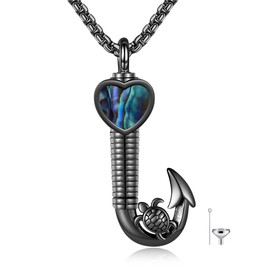 DAYLINLOVE Fising Urn Chain for Ashes 925 Sterling Silver Fishing Hook Abalone Shell Pendant Necklace Cremation Memorial Keepsake Jewellery for the Ashes Loved People for Women