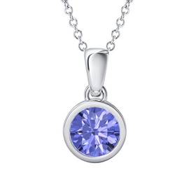 Dabangjewels 8mm 4.00Ctw Round Cut Created Tanzanite 14k White Gold Over .925 Sterling Silver Bezel Set Cross Pendant for Women's