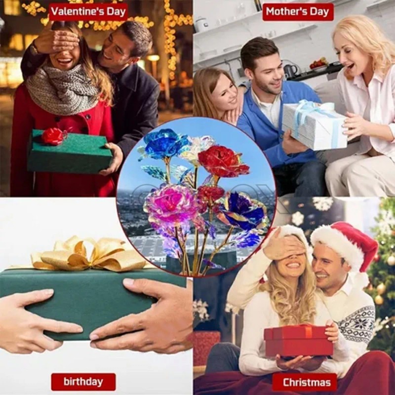 GOGOX Rosa Flor Artificiales Luz Led+base+bolsa Amiga Novia Regalo