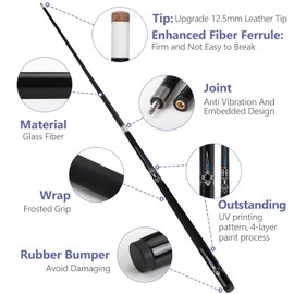 Glass Fiber Pool Cue Stick with Case Combo Set, 12.5mm Professional Pool Stick 58" Low Deflection Billiards Cue Stick 19 Oz Pool Cue Set for Men Adults Players (Black2)