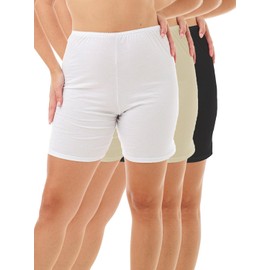 Underworks Womens 100% Cotton Cuff Leg Bloomers 8-inch Inseam White-Beige-Black 3-Pack X-Large 41-42 Hips