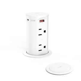 Pop up Outlet for Countertop,2.5-inch Hole Desktop Power Grommet,Recessed Power Strip,20W USB C Fast Charging,4 Outlets 4 USB Ports,15Amp Tamper Resistant Receptacle,White