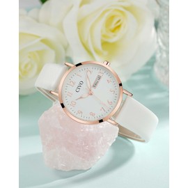 CIVO Womens Watch Leather White: Ladies Waterproof Analog Quartz Watch Fashion Simple Elegant Dress Womens Wrist Watches