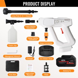 Cordless Pressure Washer Battery Powered, 870 PSI/60 Bar Portable Power Pressure Washer 24V 7500 mAh with 6-in-1 Nozzle, Foam Pot, Hose for Garden Car Floor Yard Fence Wall Cleaning