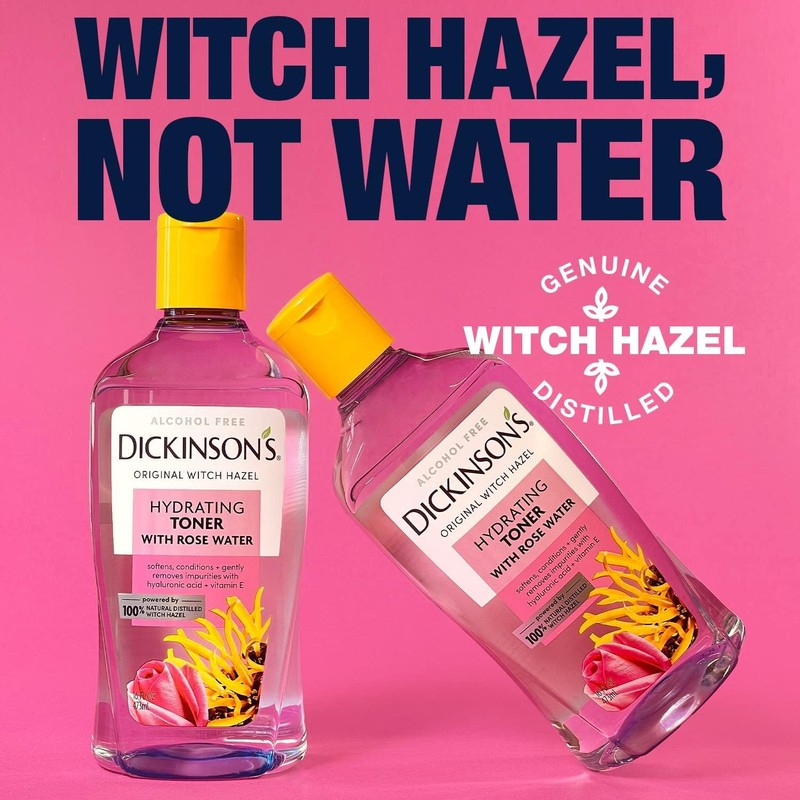 Dickinson's Enhanced Witch Hazel Hydrating Toner with Rosewater, Alcohol Free,